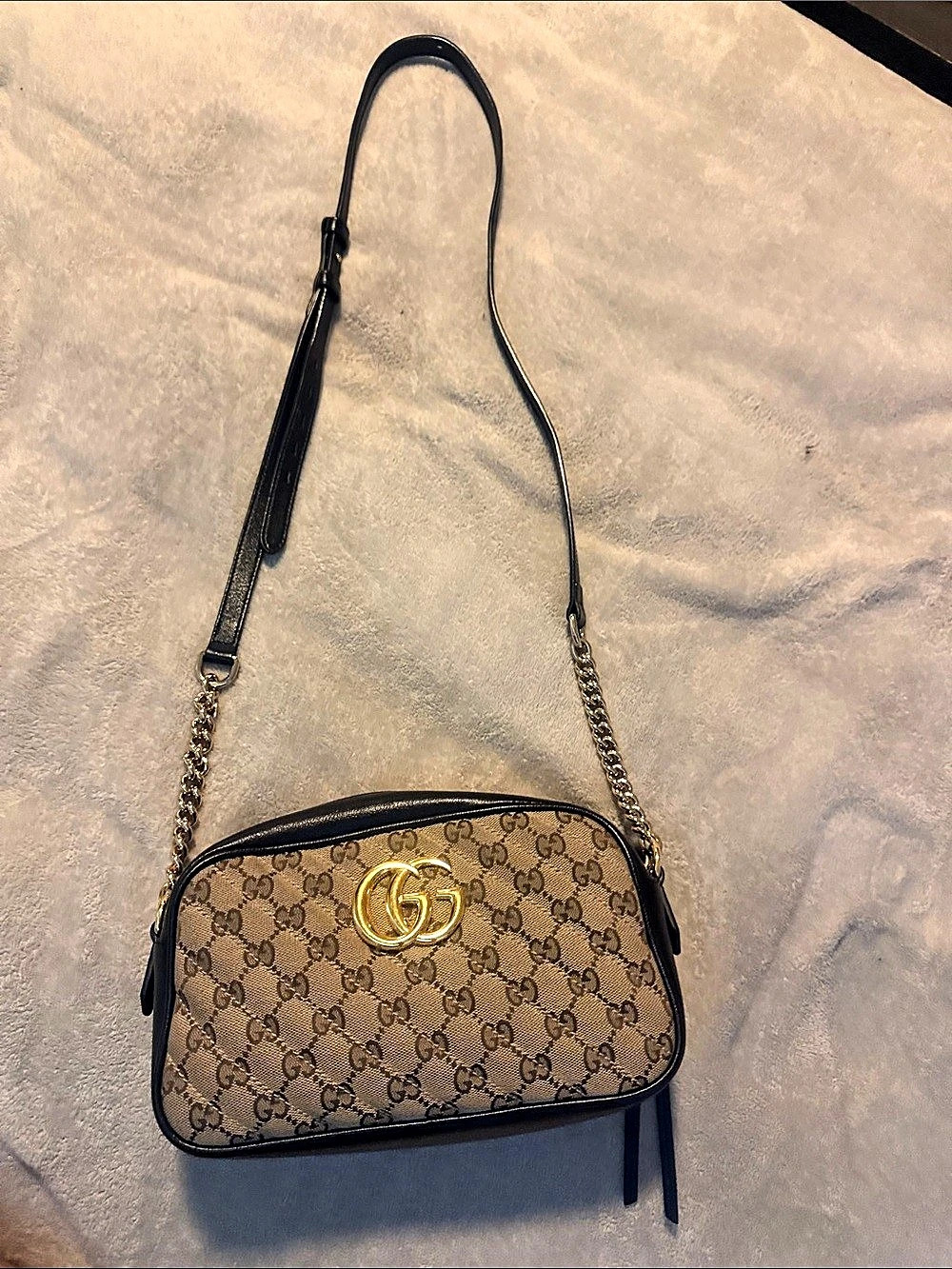 Gucci GG Marmont Small Matelassé GG Canvas Camera Bag Brown & Black